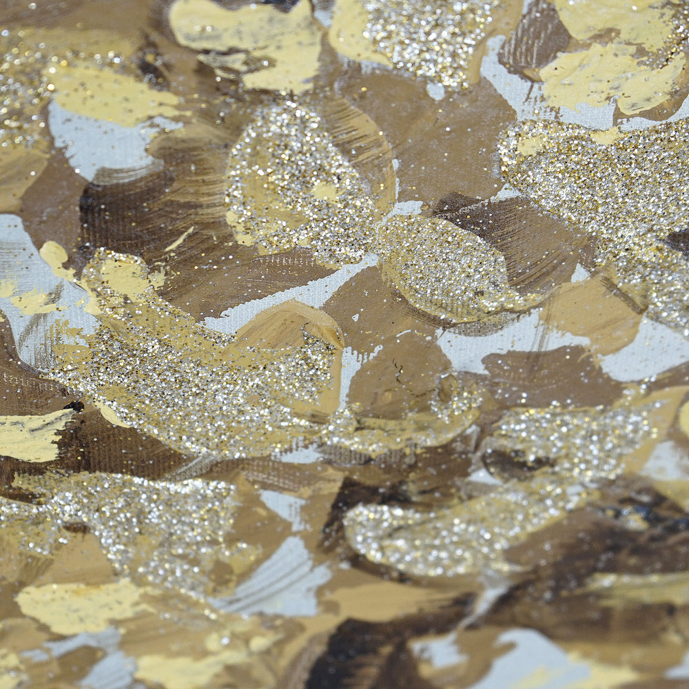 dettaglio con glitter di un quadro dipinto a mano su tela autunno brown 
