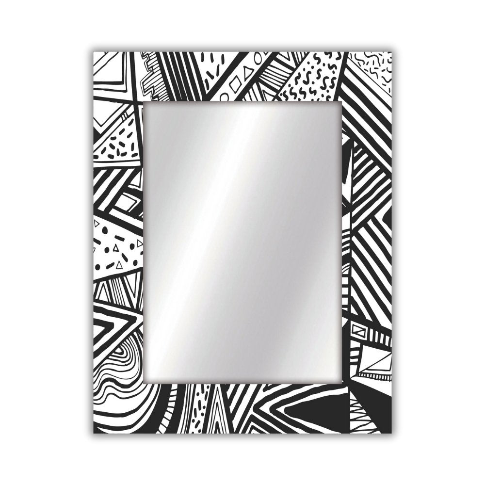 Specchio da parete ingresso con cornice decorata bianco e nero, modello Black