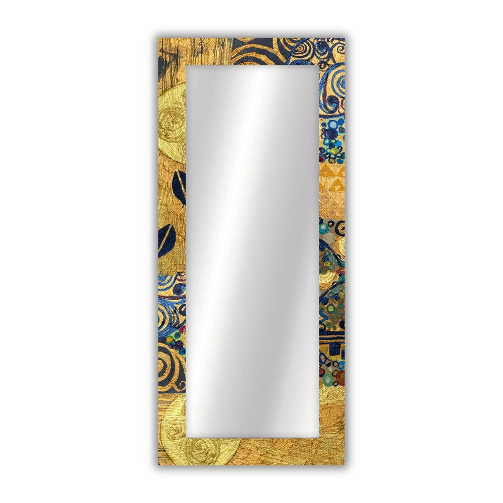 Specchio lungo da parete Klimt Gold con cornice dorata decorativa, dimensioni 160x70 cm