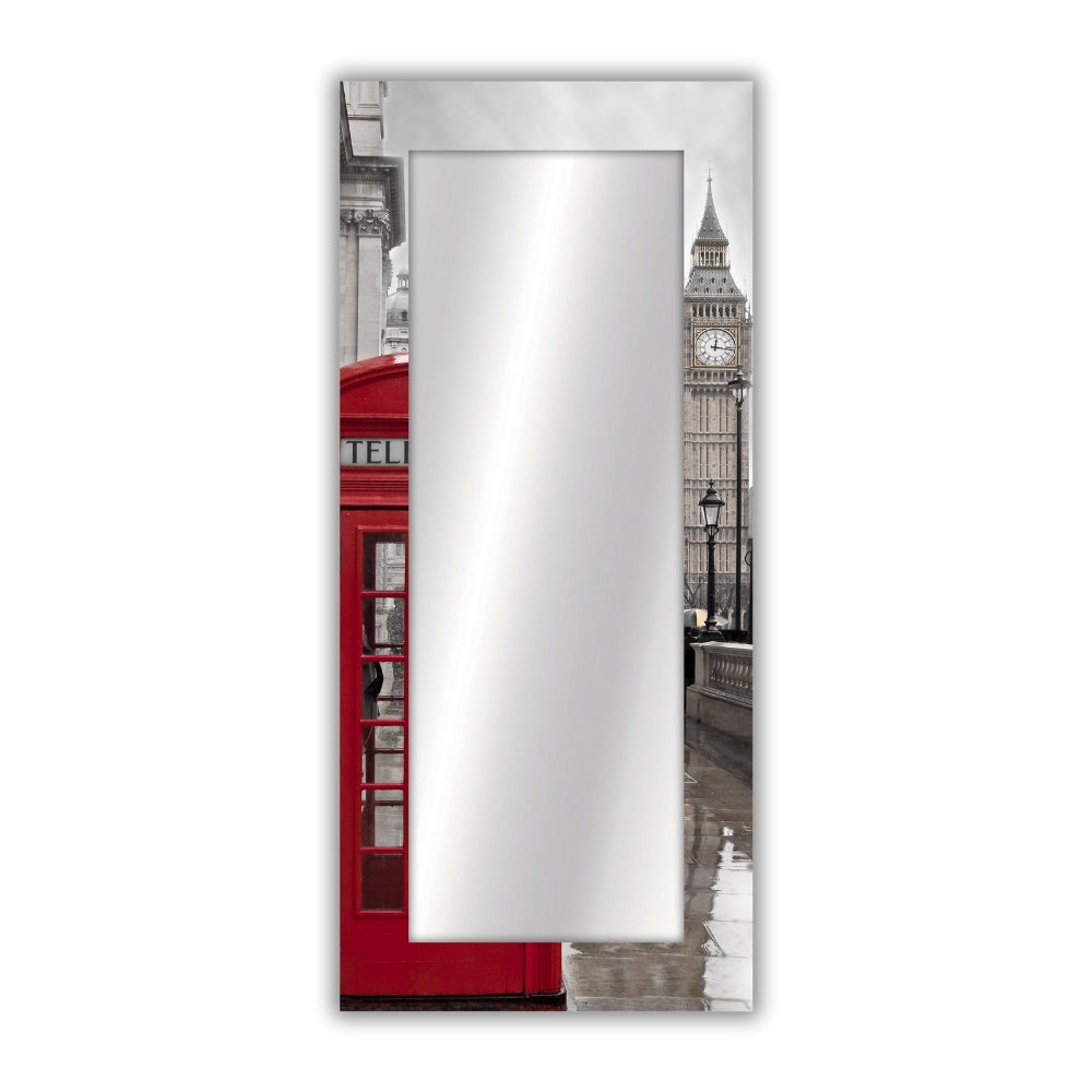 Specchio lungo da parete per ingresso con cornice decorativa rossa Londra Telephone Box