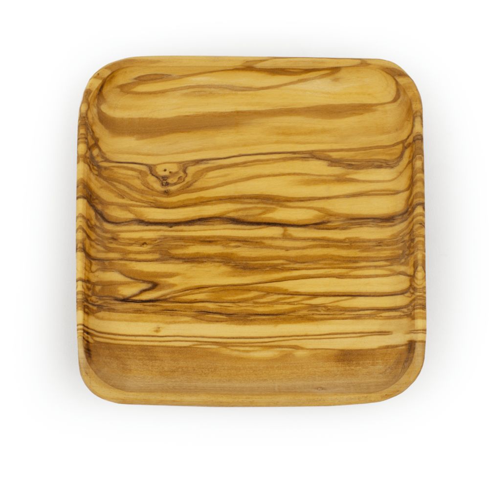 svuotatasche in legno d'ulivo artigianale Made in Italy quadrato personalizzabile frontale