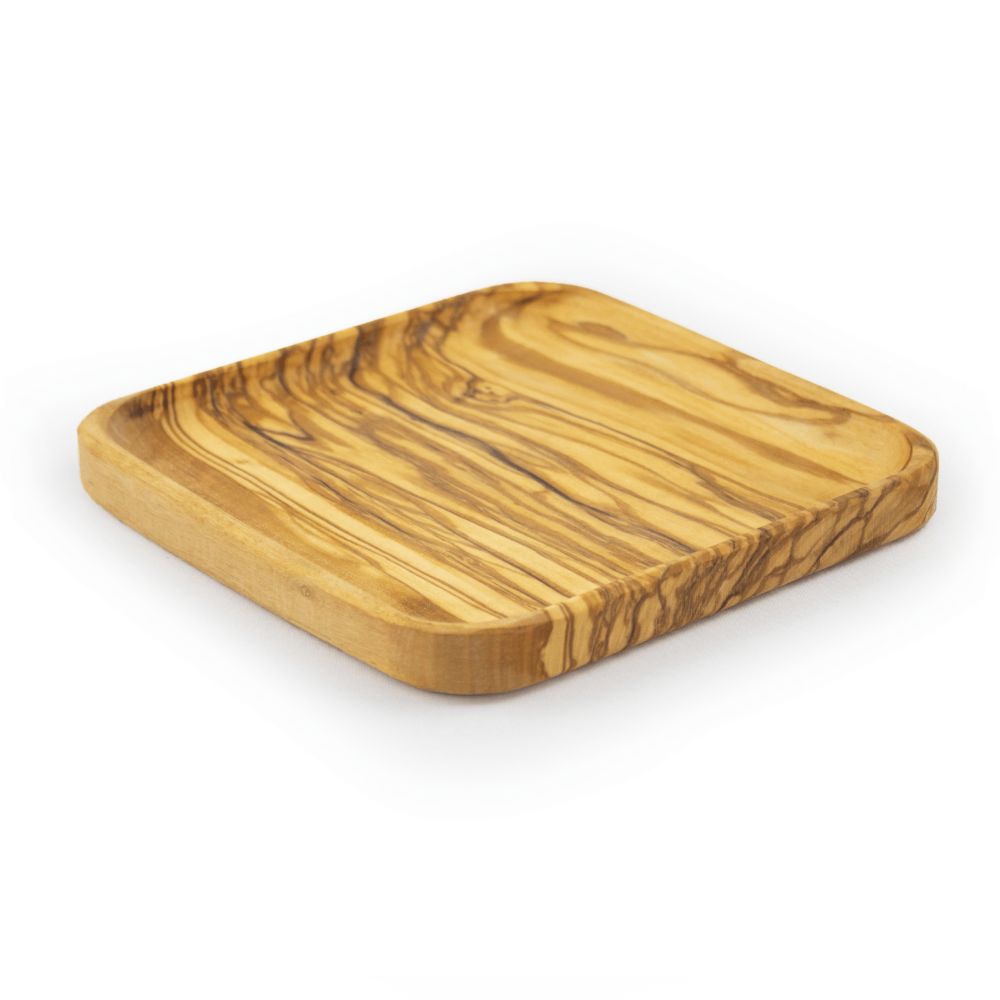 svuotatasche in legno d'ulivo artigianale Made in Italy quadrato personalizzabile laterale