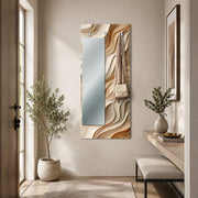 Appendiabiti da Parete con Specchio “Beige Flow” - Onde Beige e Oro