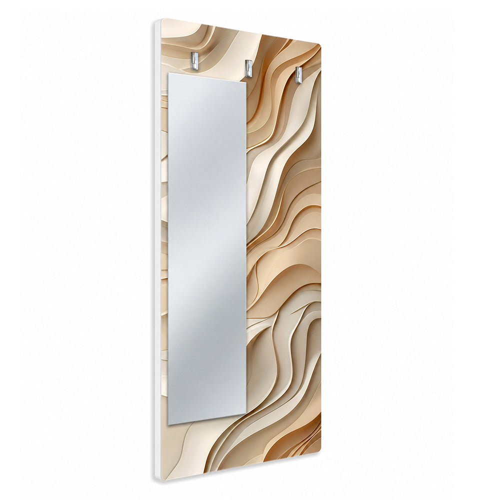 Appendiabiti da Parete con Specchio “Beige Flow” - Onde Beige e Oro
