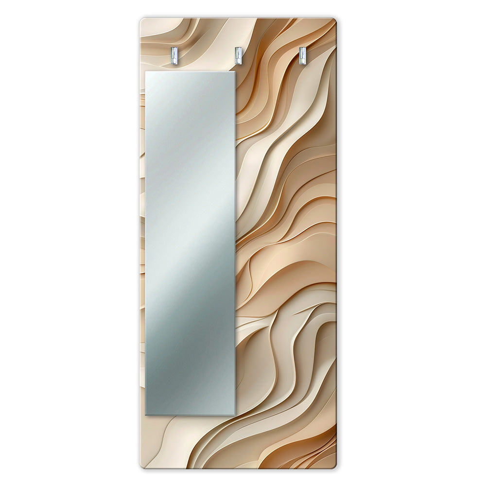 Appendiabiti da Parete con Specchio “Beige Flow” - Onde Beige e Oro