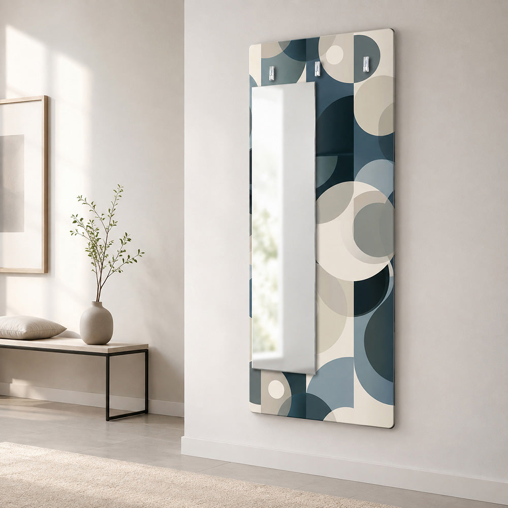 Appendiabiti da Parete con Specchio “Blue Form” - Decoro Geometrico Blu e Beige