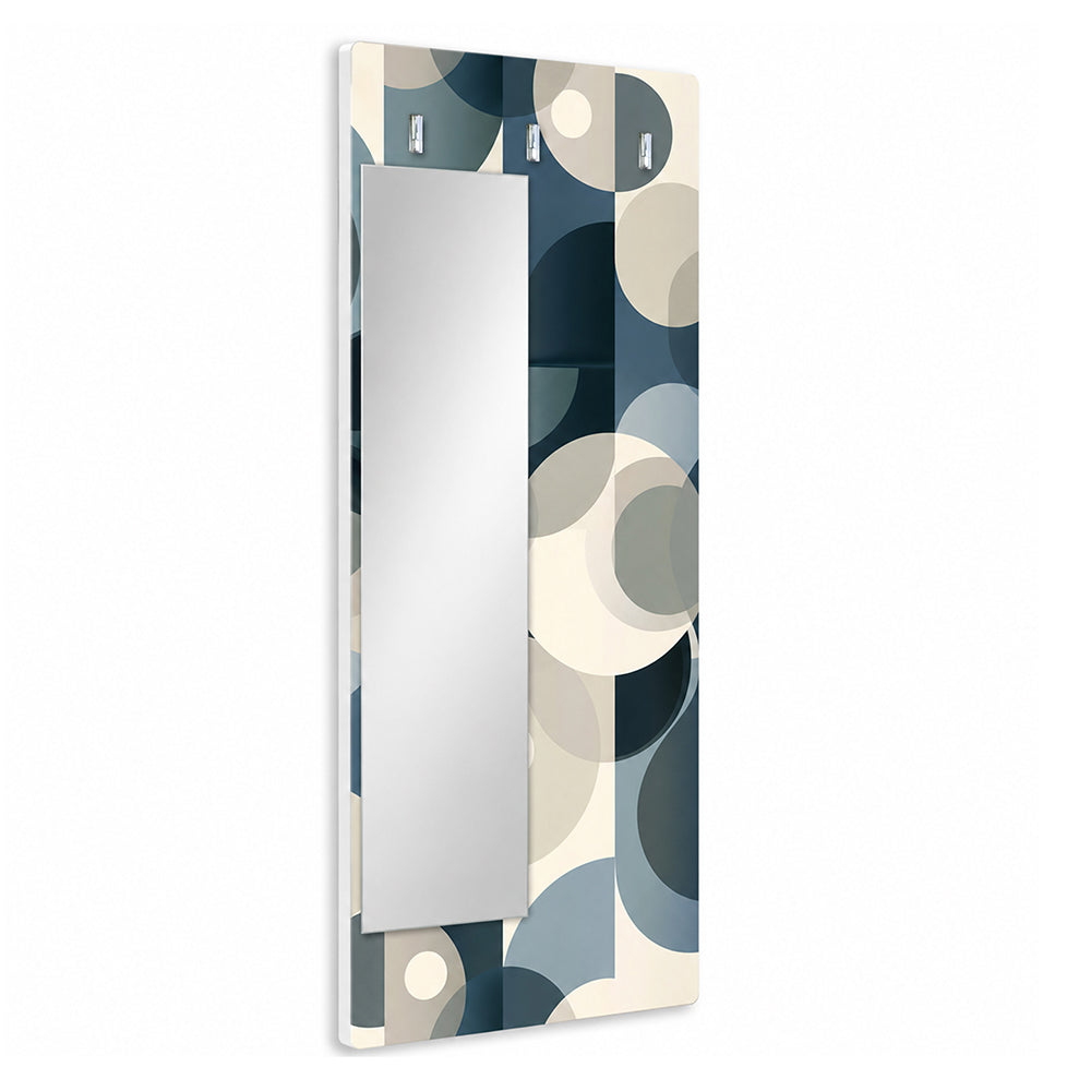 Appendiabiti da Parete con Specchio “Blue Form” - Decoro Geometrico Blu e Beige
