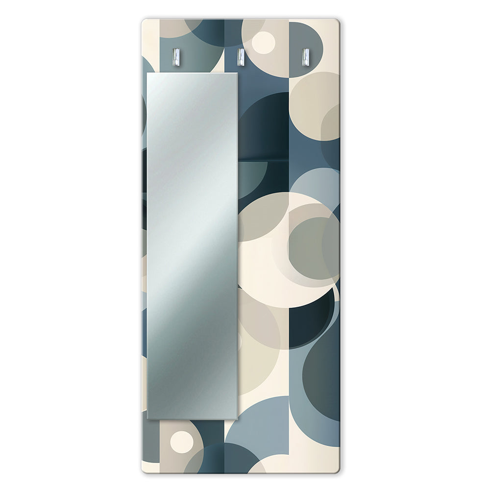 Appendiabiti da Parete con Specchio “Blue Form” - Decoro Geometrico Blu e Beige