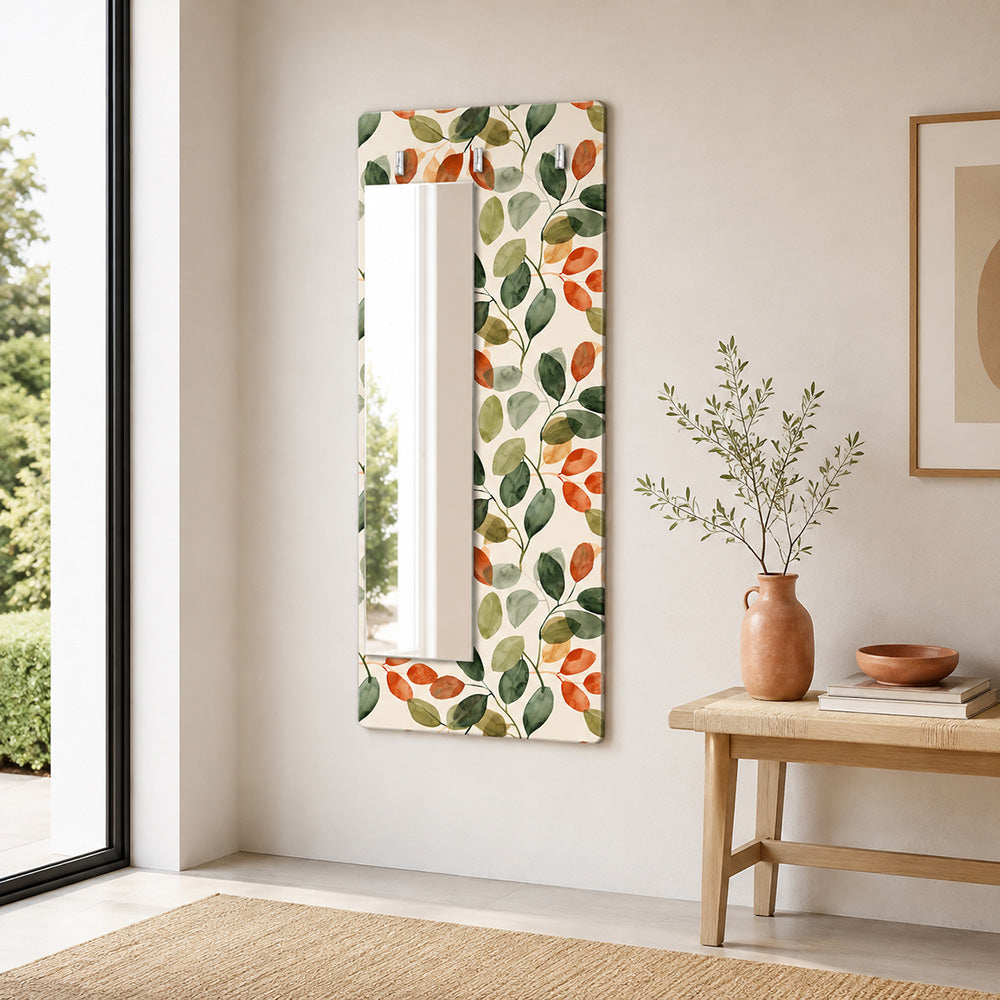 Appendiabiti da Parete con Specchio “Foglie d’Autunno” - Eleganza Botanica per l’Ingresso