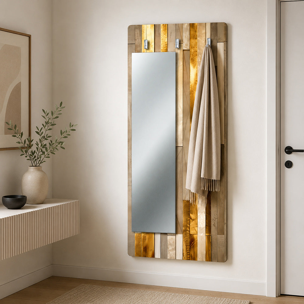 Appendiabiti da Parete con Specchio "Golden Frame" - Geometrie Dorate dal Design Moderno