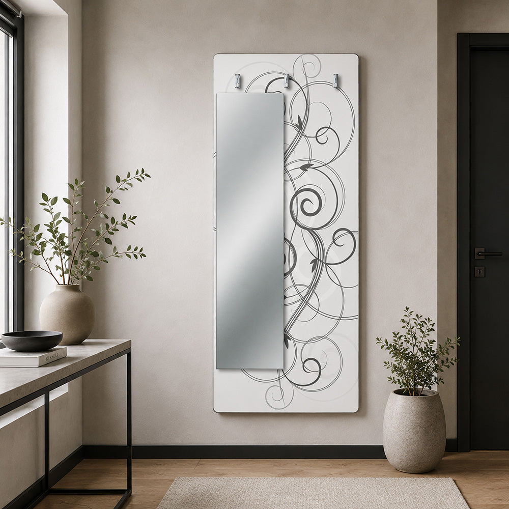 Appendiabiti da Parete con Specchio "Grey Harmony" - Eleganti Linee Grigie e Motivi Sinuosi
