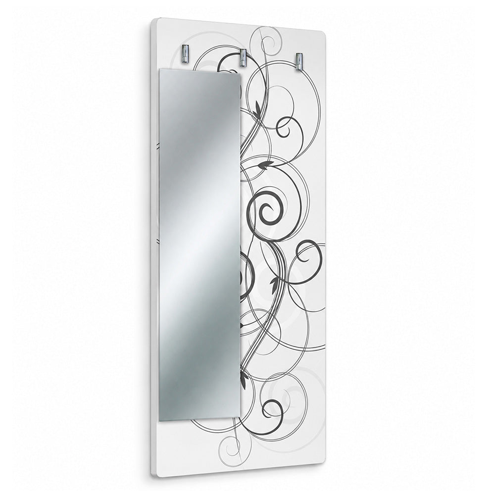 Appendiabiti da Parete con Specchio "Grey Harmony" - Eleganti Linee Grigie e Motivi Sinuosi