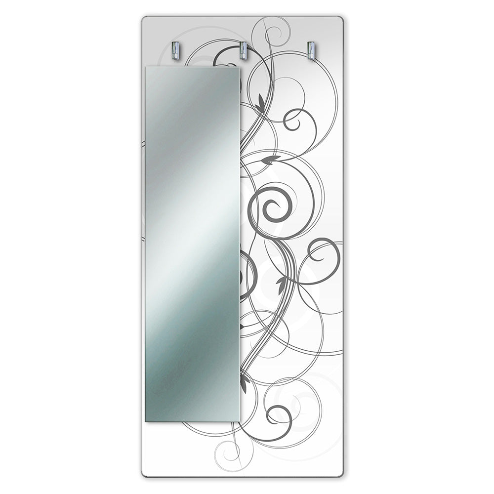 Appendiabiti da Parete con Specchio "Grey Harmony" - Eleganti Linee Grigie e Motivi Sinuosi