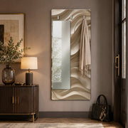 Appendiabiti da Parete con Specchio “Light Flow” - Onde Beige dal Design Fluido
