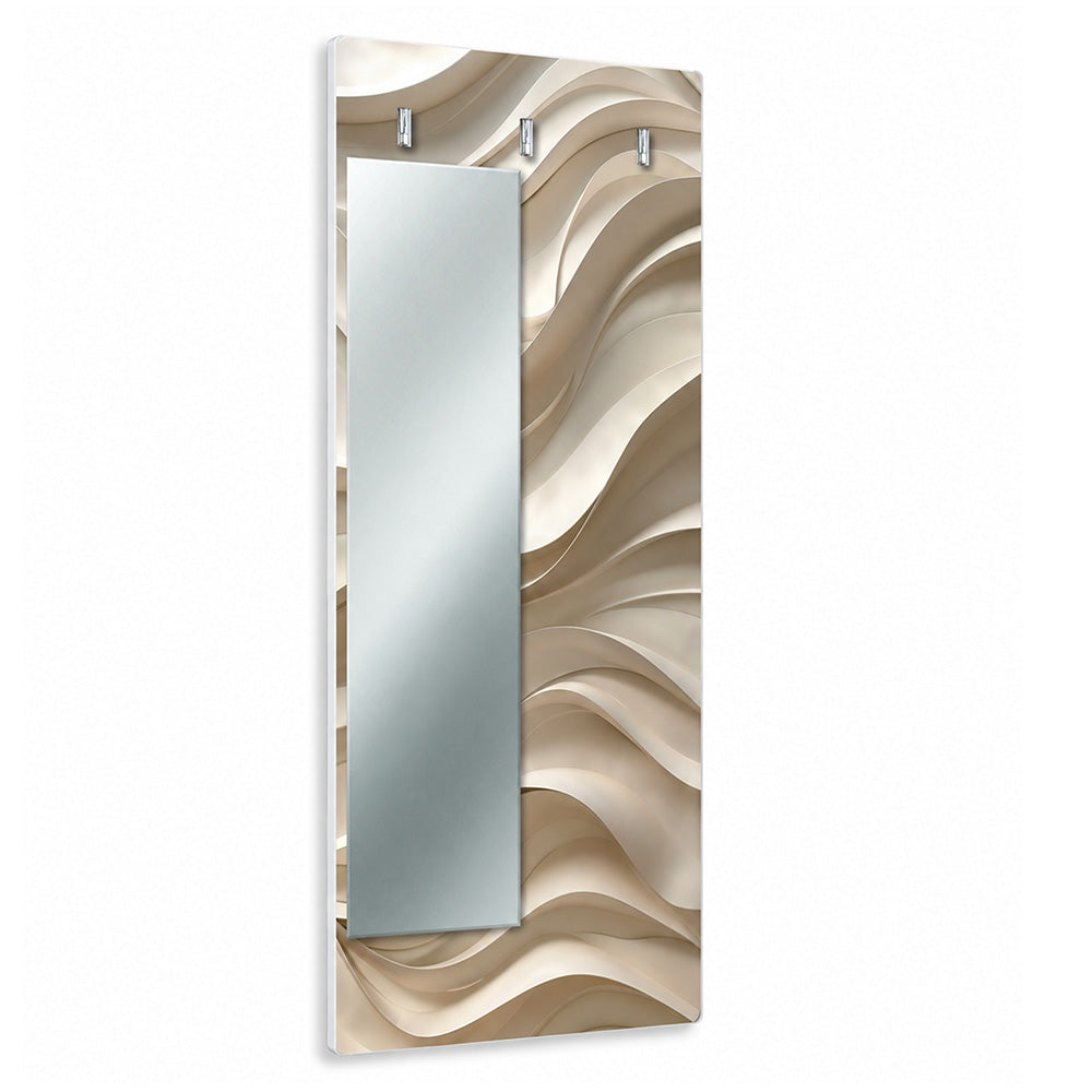 Appendiabiti da Parete con Specchio “Light Flow” - Onde Beige dal Design Fluido