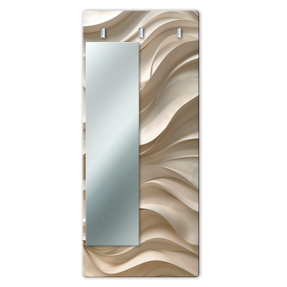 Appendiabiti da Parete con Specchio “Light Flow” - Onde Beige dal Design Fluido