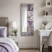 Appendiabiti da Parete con Specchio “Love in Violet” - Scritta LOVE con Fiori e Farfalle