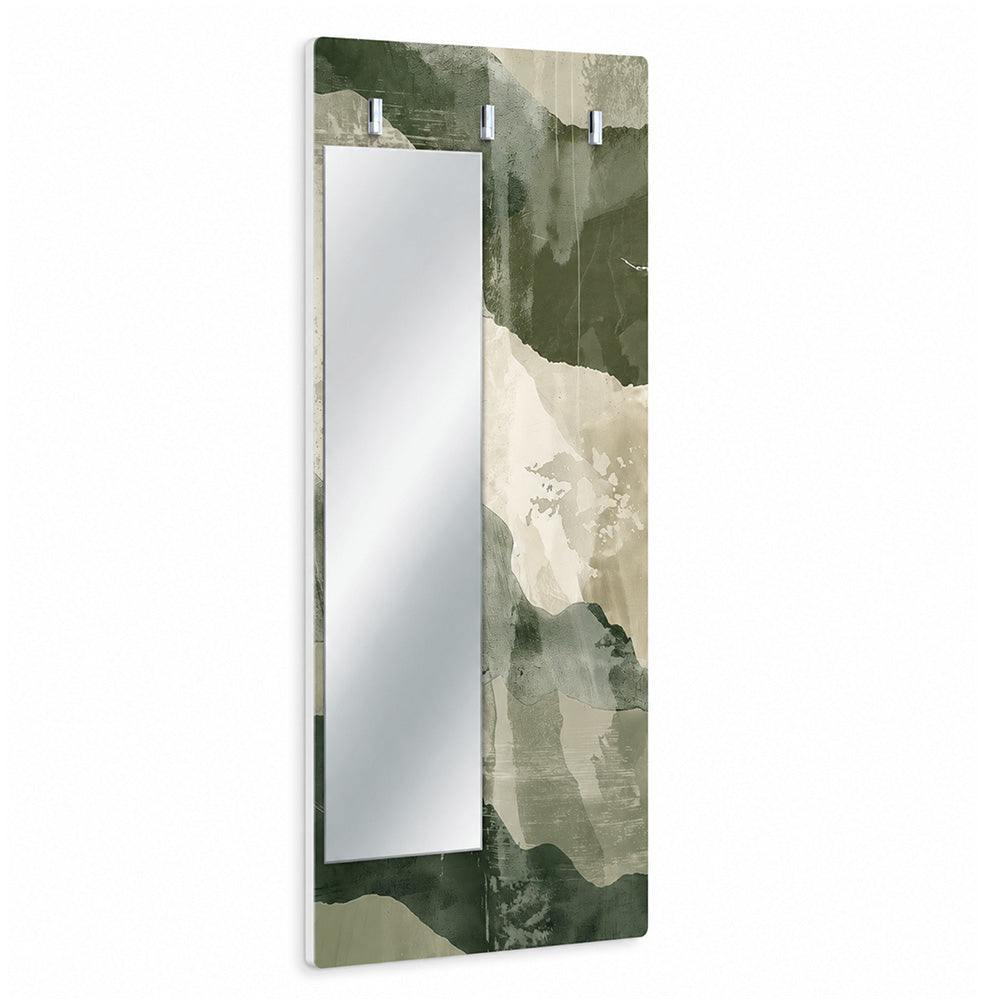 Appendiabiti da Parete con Specchio “Materia Bosco” - Forme Astratto Verde Bosco e Beige