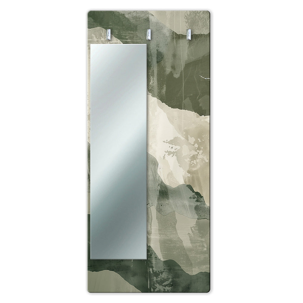 Appendiabiti da Parete con Specchio “Materia Bosco” - Forme Astratto Verde Bosco e Beige