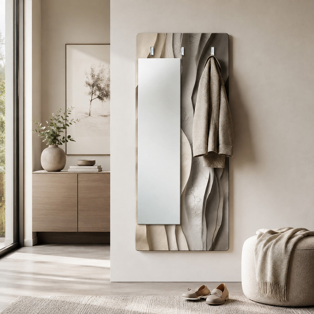 Appendiabiti da Parete con Specchio “Pietra Viva” - Design Minerale dalle Linee Sinuose