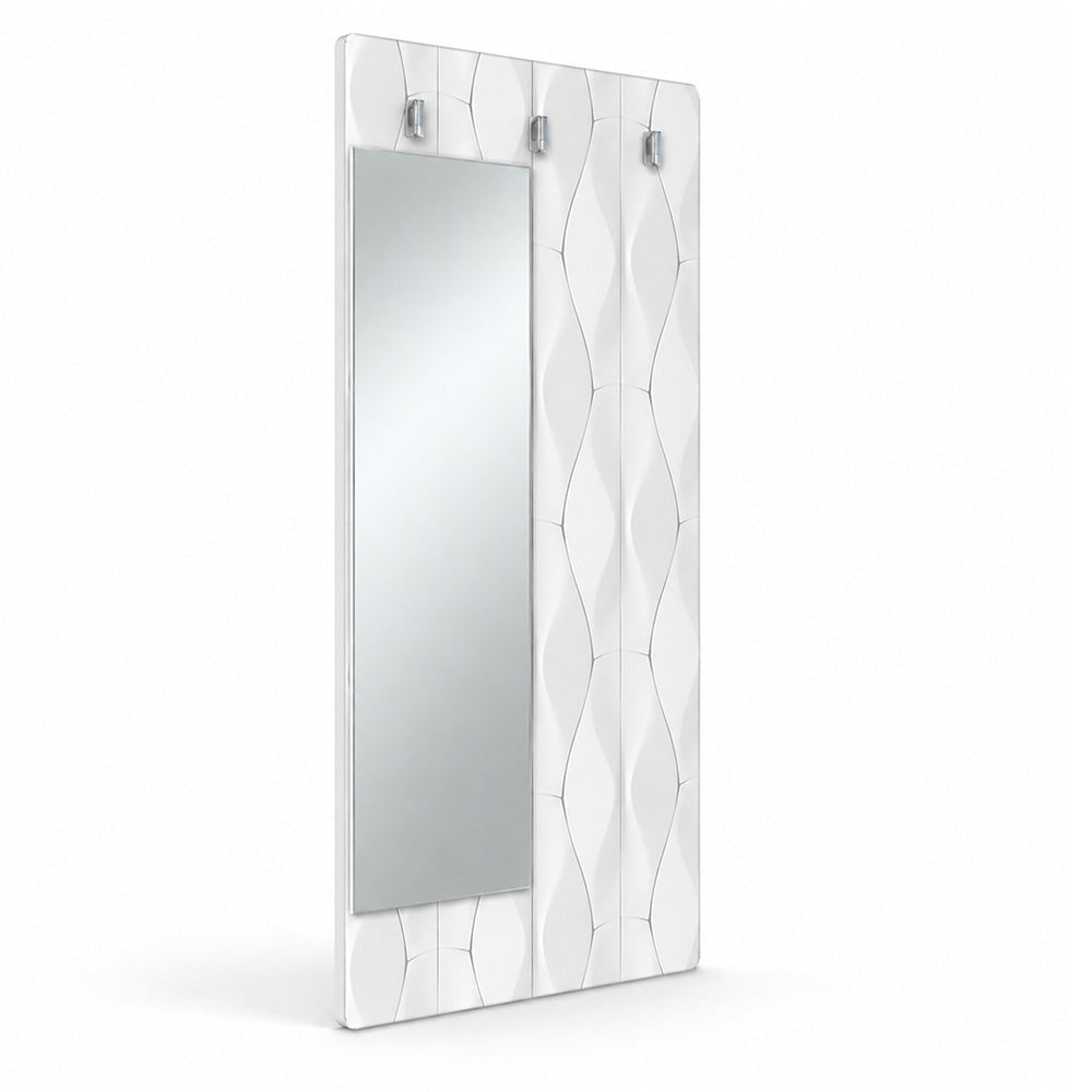 Appendiabiti da Parete con Specchio “White Motion” - Onde Geometriche in Stile Total White