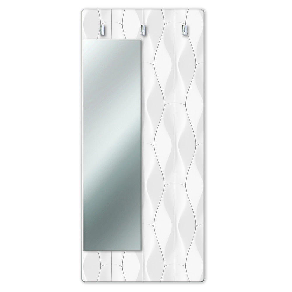 Appendiabiti da Parete con Specchio “White Motion” - Onde Geometriche in Stile Total White