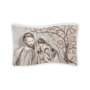 Bomboniera in legno con la Sacra Famiglia e albero della vita, design stilizzato che esprime amore e protezione, perfetto per eventi religiosi.