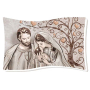 Bomboniera in legno con la Sacra Famiglia e albero della vita, design stilizzato che esprime amore e protezione, perfetto per eventi religiosi.