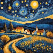 Sottopentola in ceramica quadrata con un cielo stellato blu intenso, con dettagli luminosi che evocano una notte serena e magica.