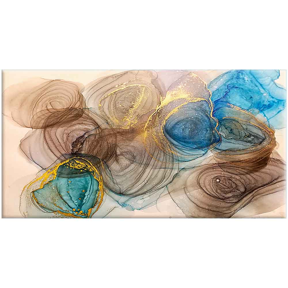 Quadro in plexiglass o vetro con bolle astratte in varie tonalità, creando un effetto dinamico e moderno.