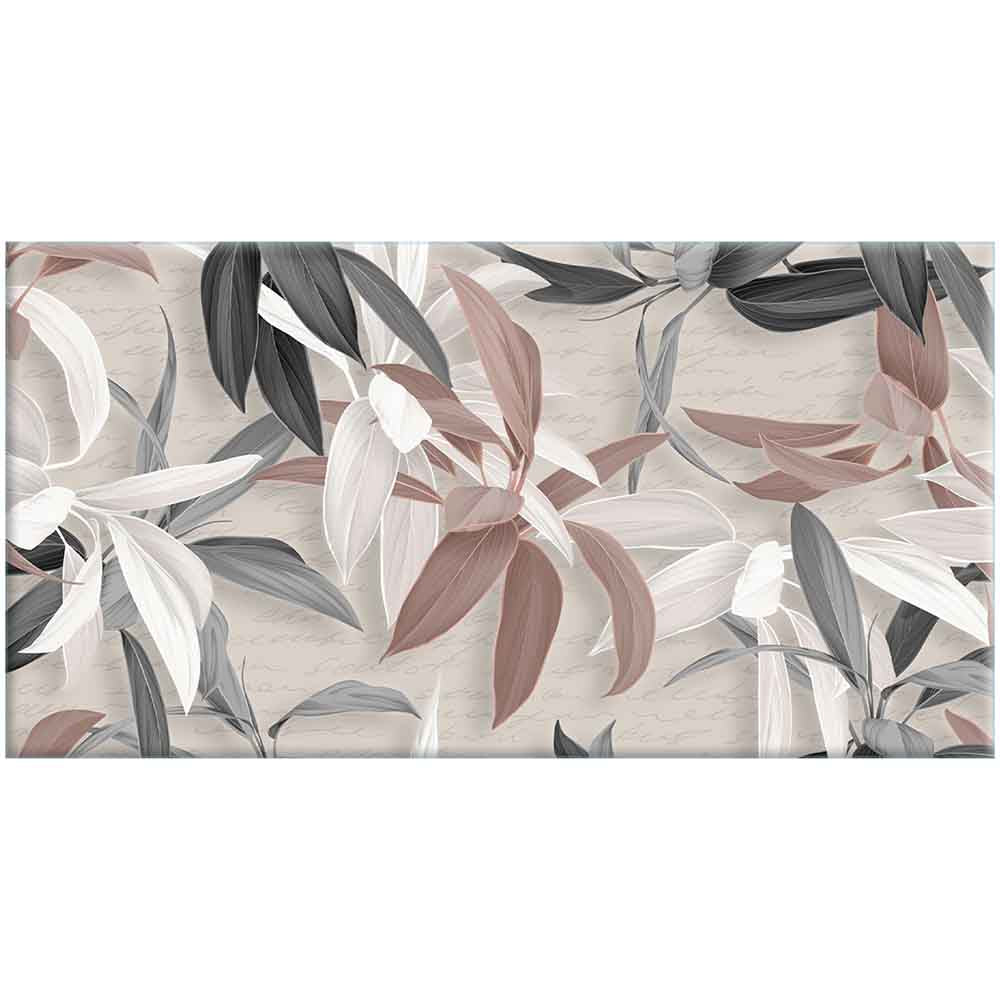 Quadro in plexiglass o vetro con un mix di foglie tropicali stilizzate, dal design vibrante e fresco, perfetto per ambienti moderni.