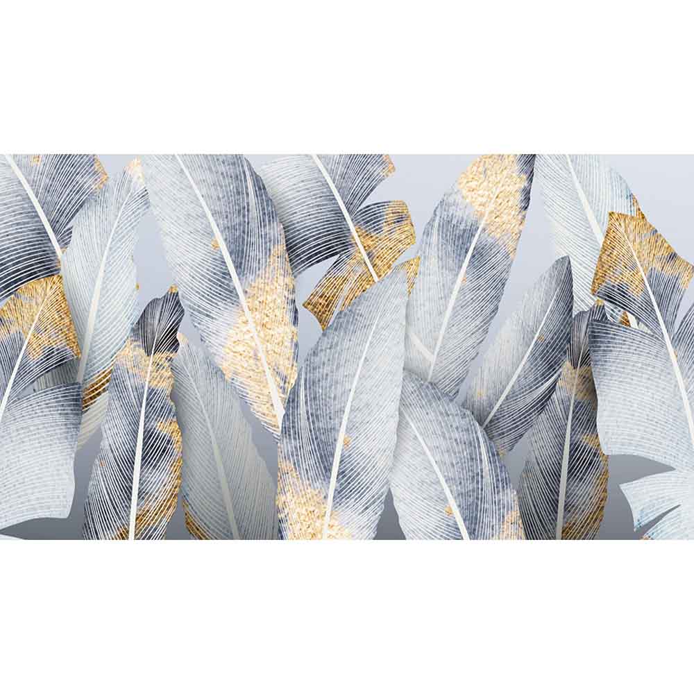 Quadro in plexiglass o vetro con foglie tropicali stilizzate su sfondo chiaro, perfetto per ambienti freschi e luminosi.