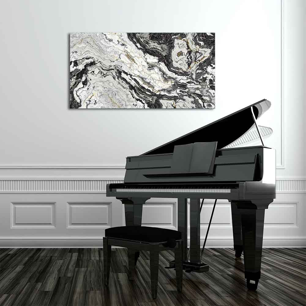 Quadro decorativo con linee fluide e contrasti cromatici, per un tocco moderno. Posizionato in soggiorno, dona eleganza e armonia all’ambiente.