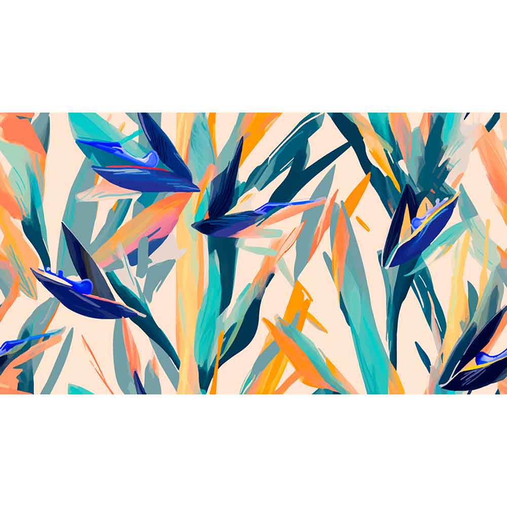 Quadro in plexiglass o vetro con fiori di strelitzia dai colori accesi, aggiungendo un tocco esotico alla stanza.