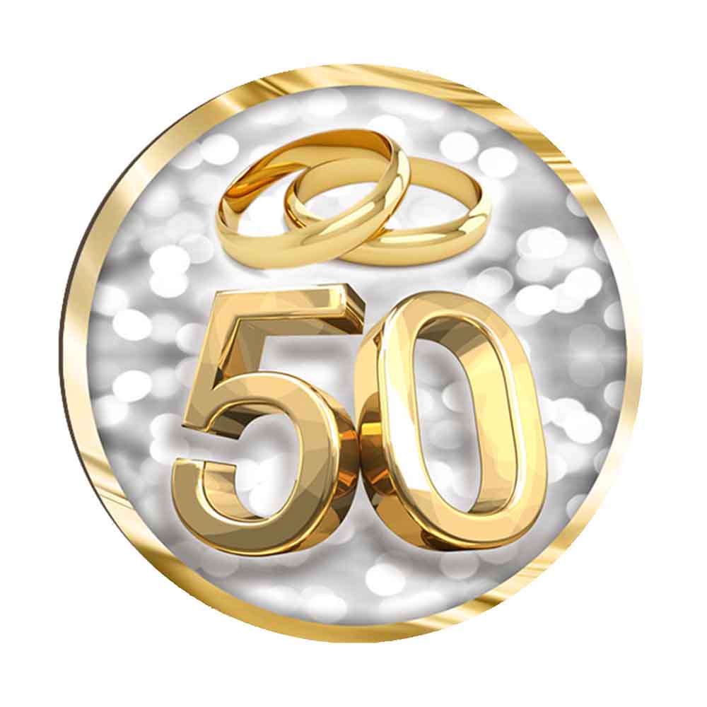 Magnete legno decorativo per nozze d’oro, simbolo di un anniversario speciale.