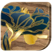 Magnete in legno d'ulivo con decorazione floreale dorata, un fiore grande dai petali dettagliati che dona un tocco raffinato e luminoso.