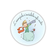 Magnete Piccolo Principe su asteroide con telescopio e rosa. Citazione L'essenziale è invisibile agli occhi. Bomboniera battesimo o nascita.