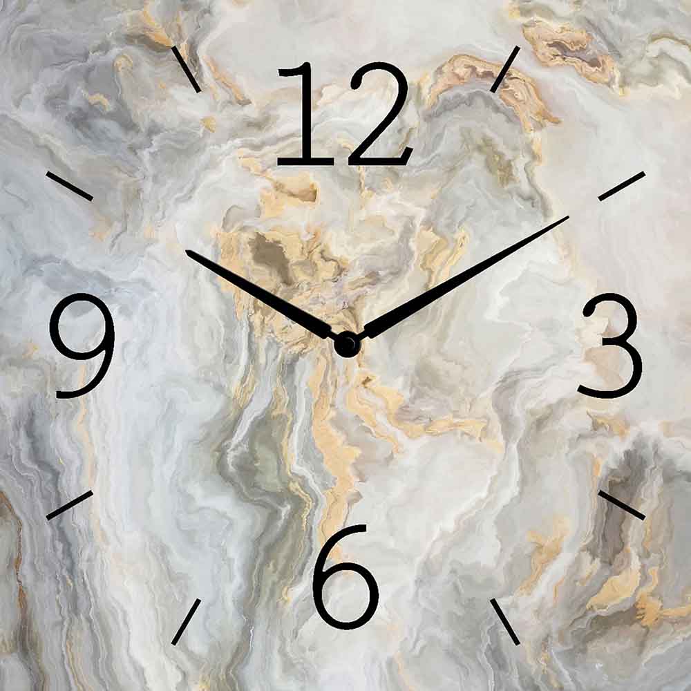 Orologio alluminio quadrato con finitura marmo grigio, elegante e sobrio. Perfetto per ambienti di lusso e raffinati.