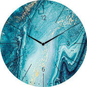 Orologio alluminio rotondo con effetto fluido astratto in tonalità blu e oro. Design moderno e raffinato, ideale per ambienti eleganti e creativi.