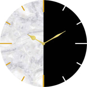 Orologio alluminio rotondo con texture marmo bianco e nero, elegante e raffinato. Perfetto per interni sofisticati.