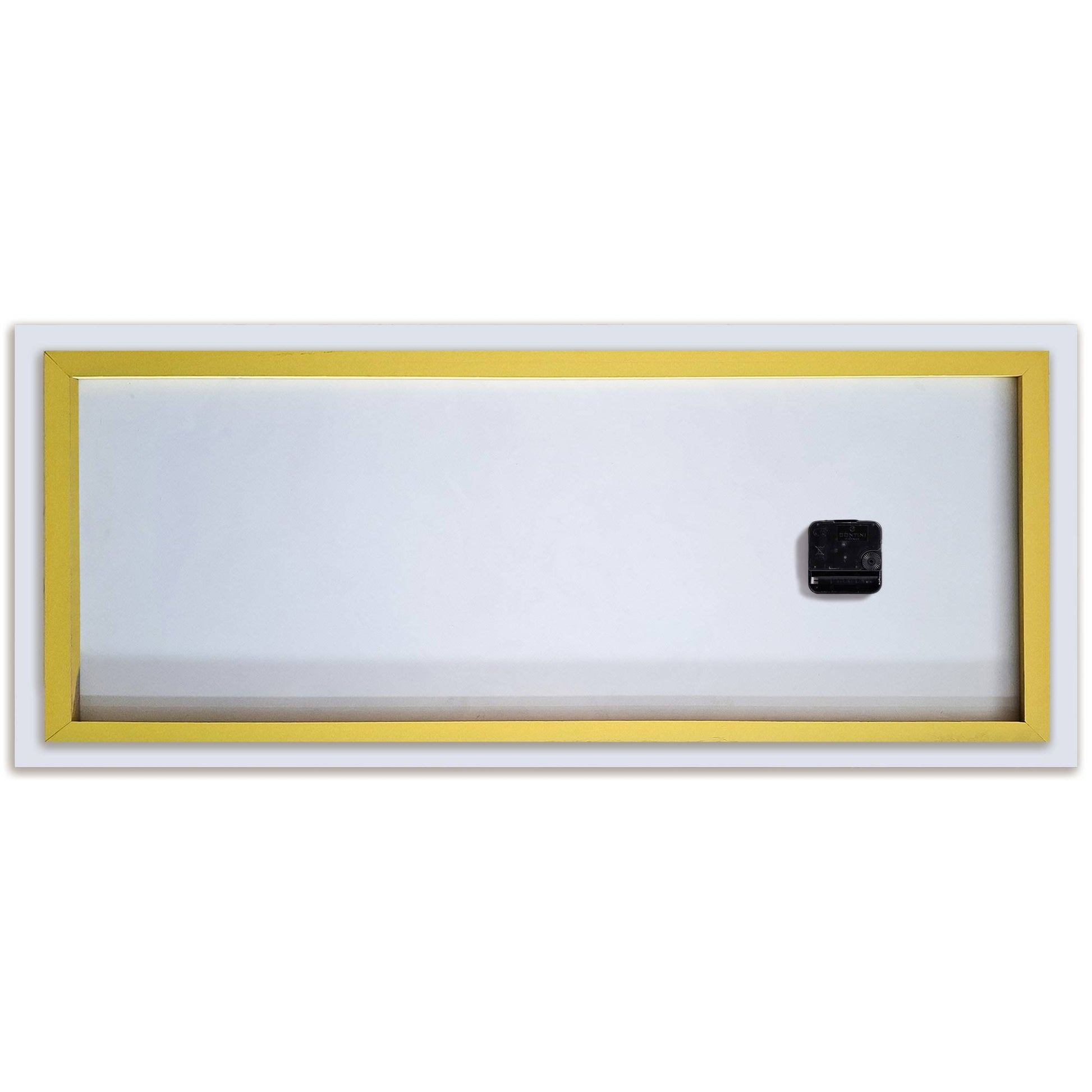 Retro dell'orologio in plexiglass con motivo di tramonto tropicale, evidenziando il sistema di fissaggio e il supporto.