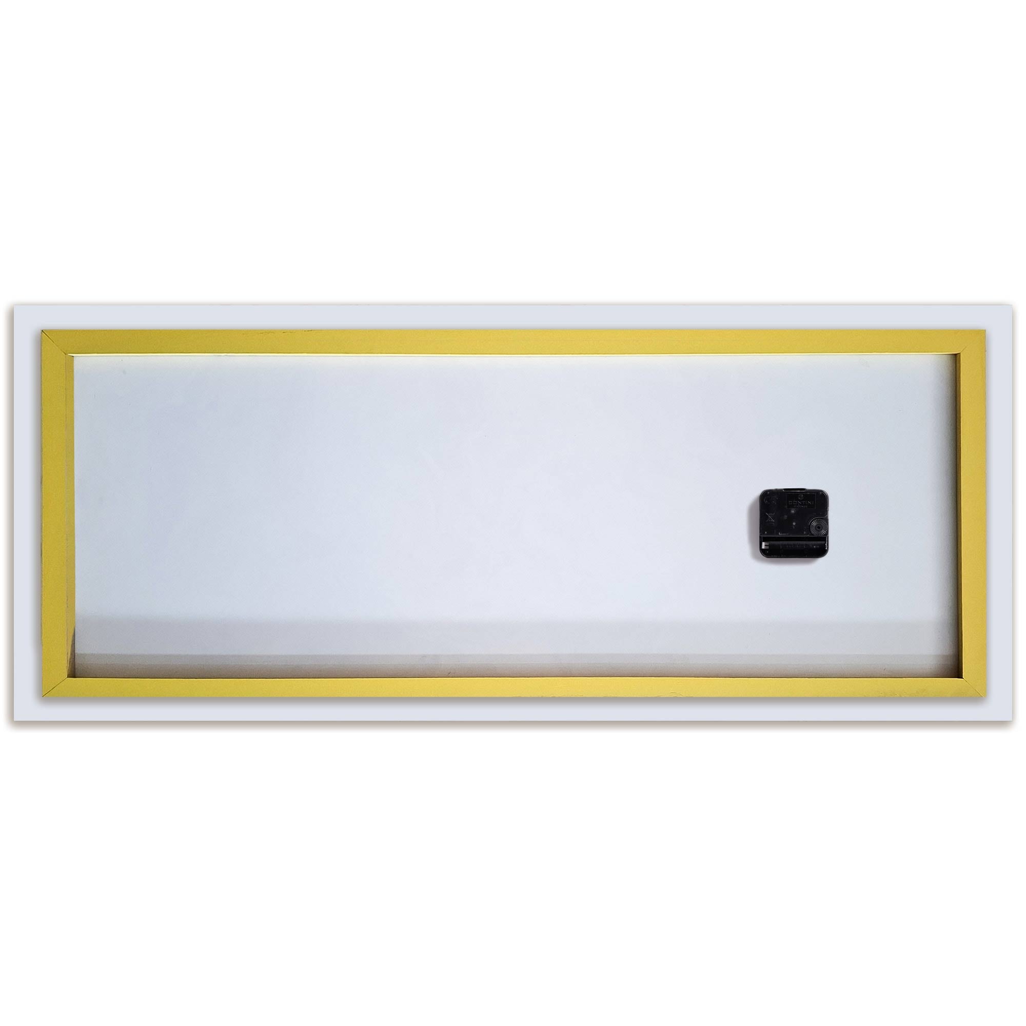 Retro dell'orologio in plexiglass con motivo di tramonto tropicale, evidenziando il sistema di fissaggio e il supporto.