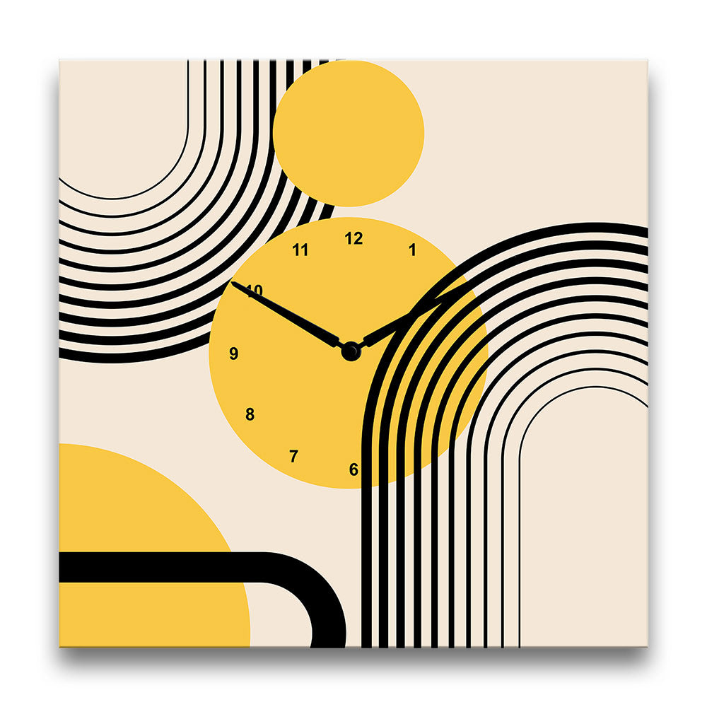 orologio da parete quadrato in alluminio geometrico nero e giallo