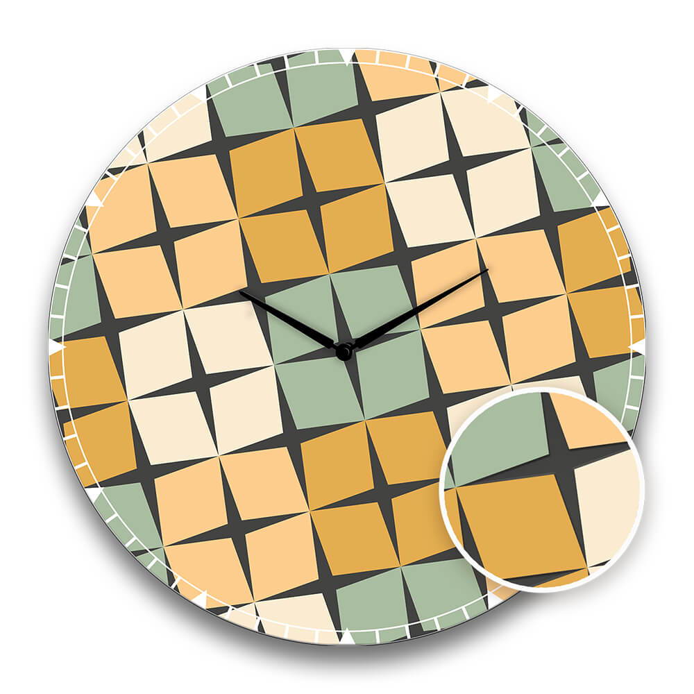 dettaglio a rilievo di un orologio rotondo da parete con pattern geoemetrico 