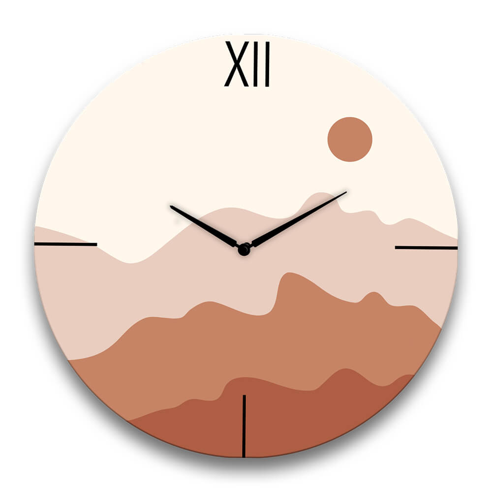 orologio tondo in alluminio design moderno dai toni del marrone e del beige