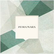 Portafoto vetro quadrato con decoro di forme astratte dai toni verdi, design moderno e dinamico.