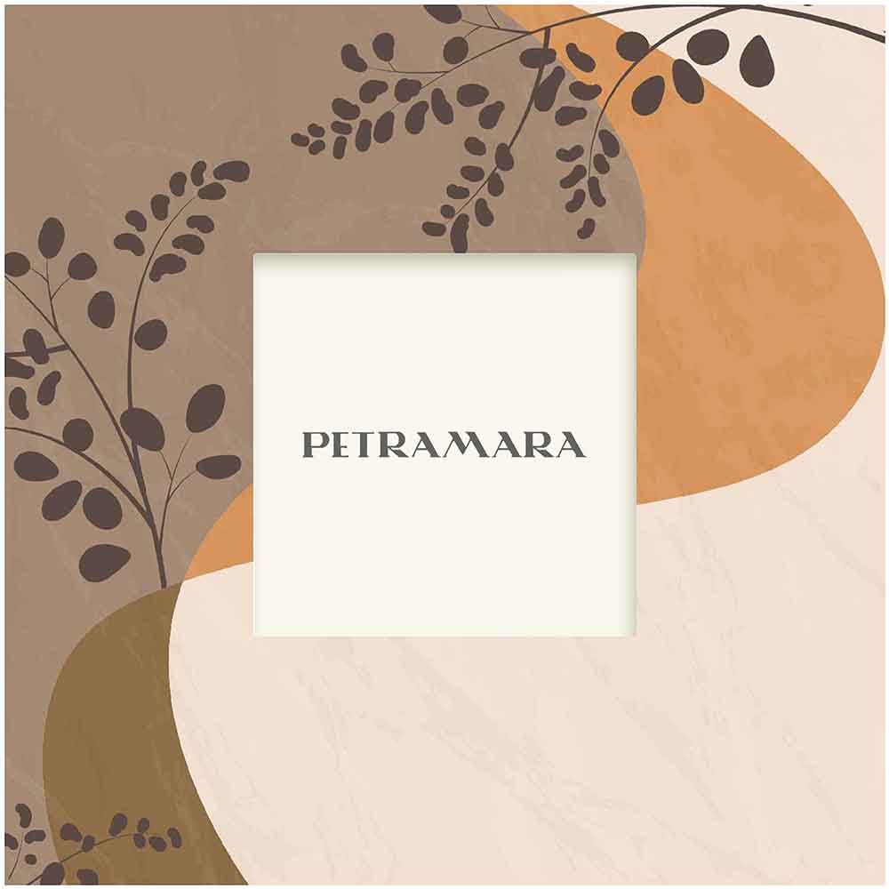 Portafoto vetro quadrato con decoro di rami sottili, forme astratte e colori caldi, per un tocco naturale ed essenziale.