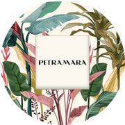 Portafoto vetro rotondo con foglie di banano verdi, decoro tropicale perfetto per ambienti freschi e naturali.