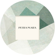 Portafoto vetro rotondo con decoro di forme astratte, design moderno e dinamico.