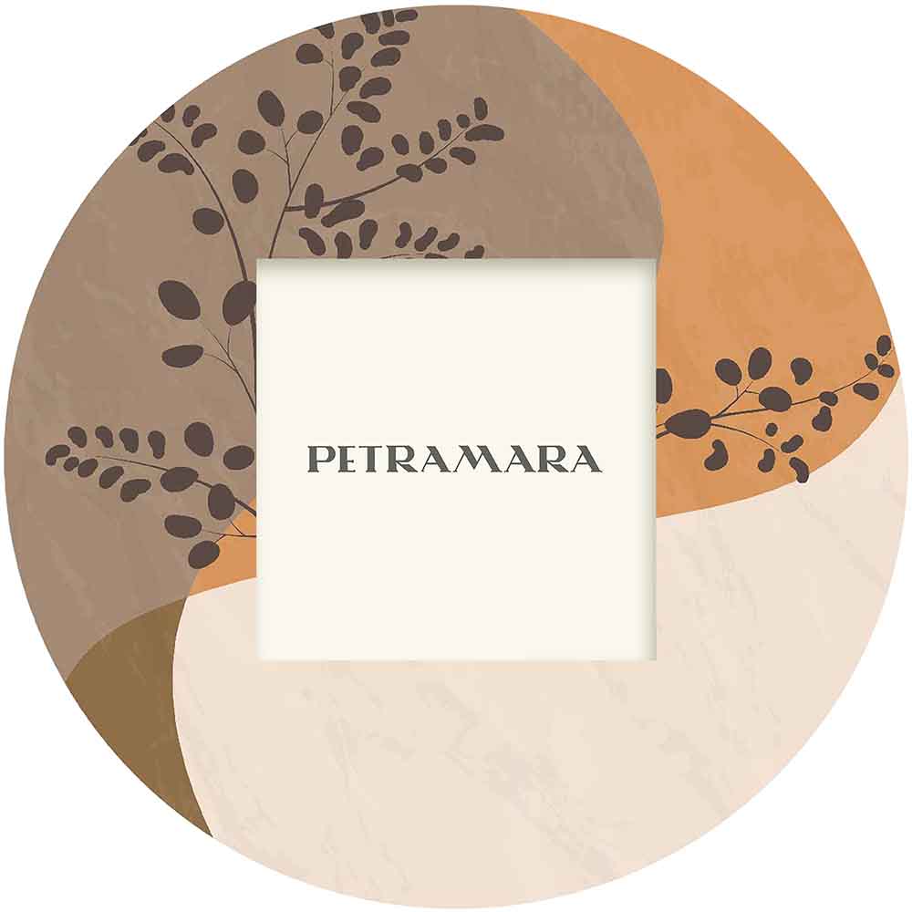 Portafoto vetro rotondo con decoro di rami sottili, un tocco naturale ed essenziale.